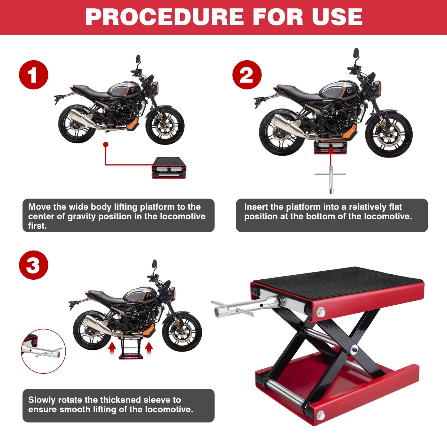 1100LBS Motorcycle Jack Center Scissor Lift Motorcycle Repair Lift Jack with Wide Deck&Handle,Heavy Duty Motorcycle Repair Tool