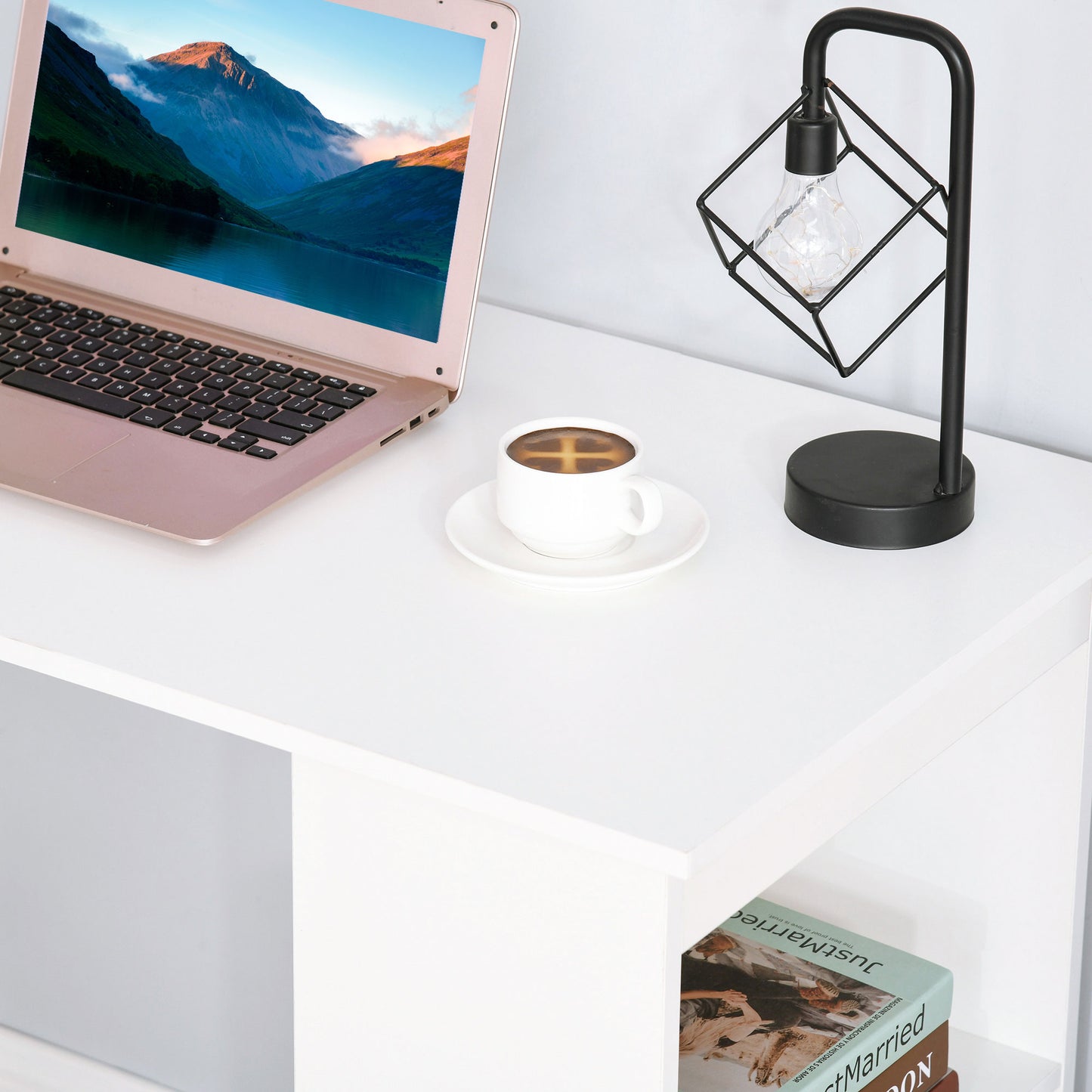 120cm Modern Computer Desk Bookshelf Writing Table Workstation PC Laptop Study Home Office 6 Shelves White | HOMCOM-6