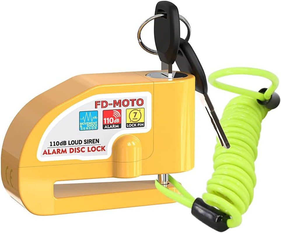 1.2M*10Mm 3KG Steel Motorcycle Chain Lock Padlock + 110Db Yellow Alarmed Motorbike Brake Disc Lock + 1.5M Cable