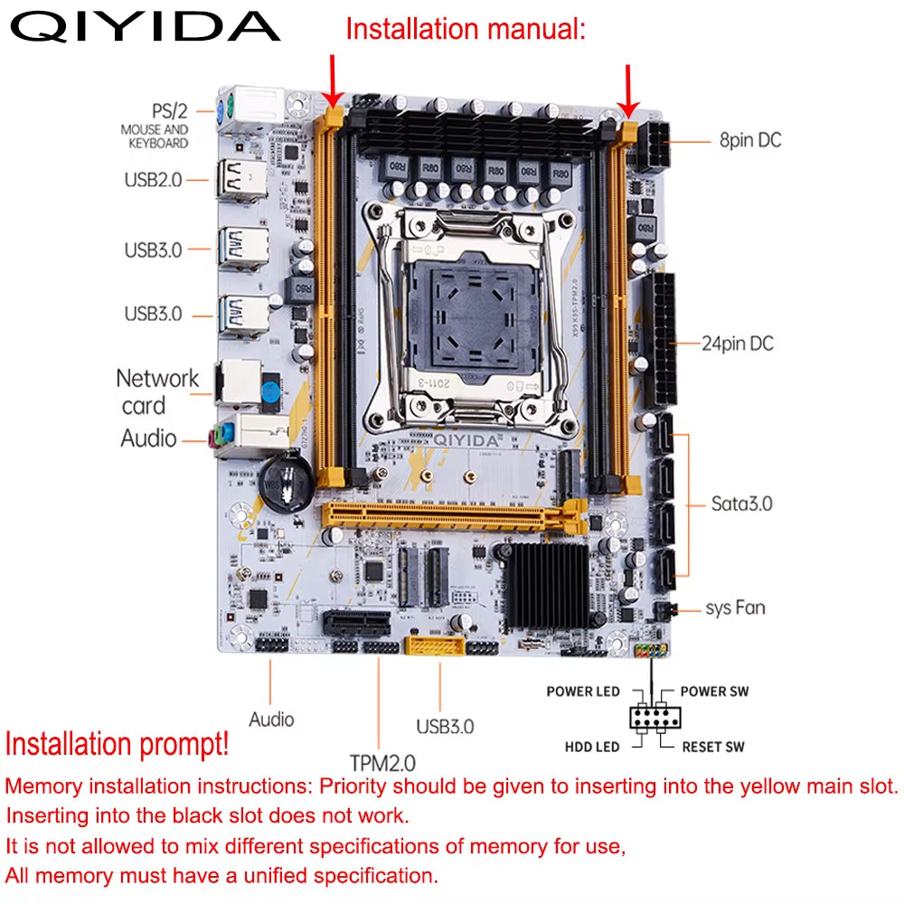 X99 Motherboard LGA 2011-3 Set Kit Xeon E5 2680 V4 CPU Processor 32G=2*16G DDR4 REG ECC RAM Memory NVME M.2 TPM2.0 Plug