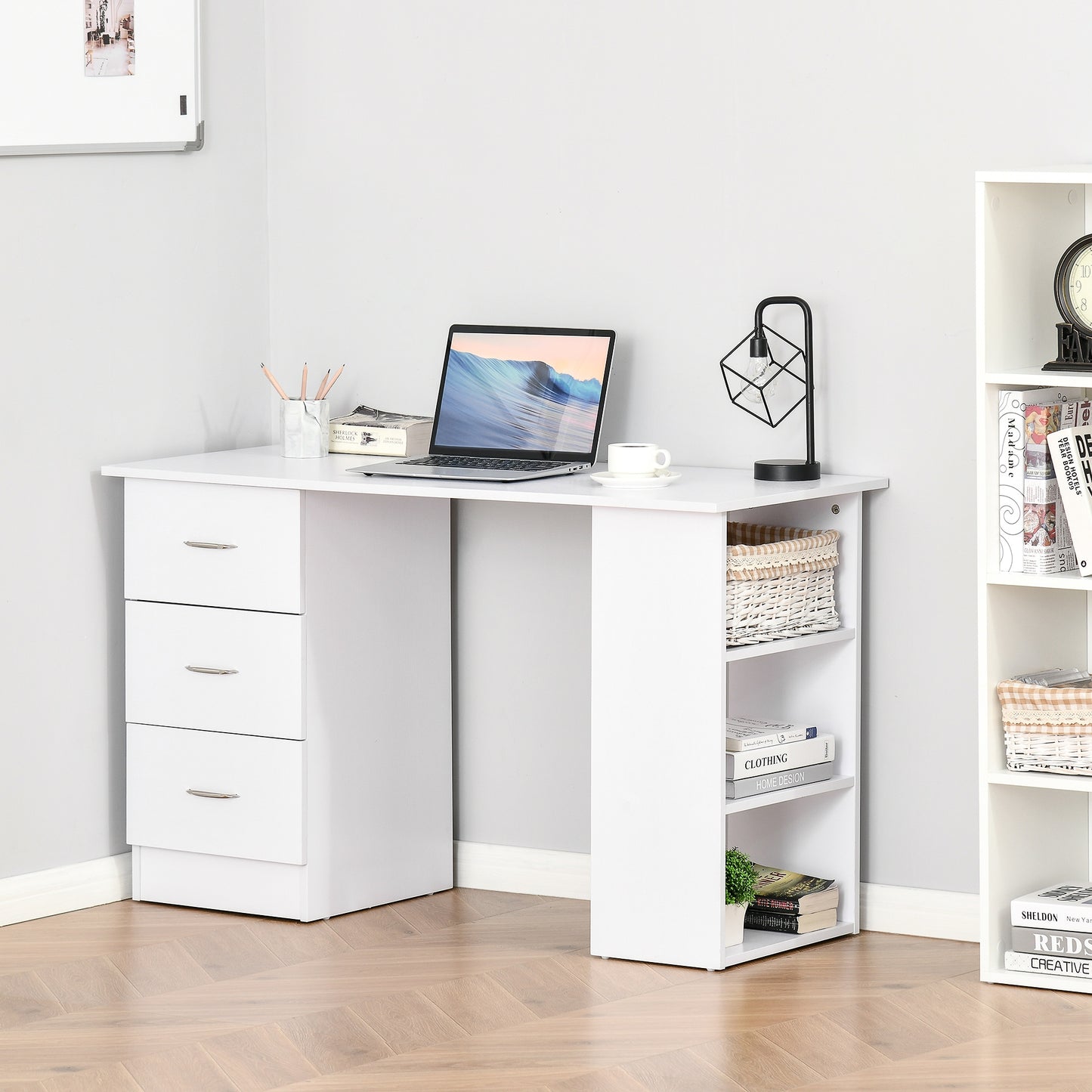 120cm Computer Desk Writing Table PC Workstation Study Laptop Stationery w/ 3 Shelf & Drawers White by HOMCOM-8