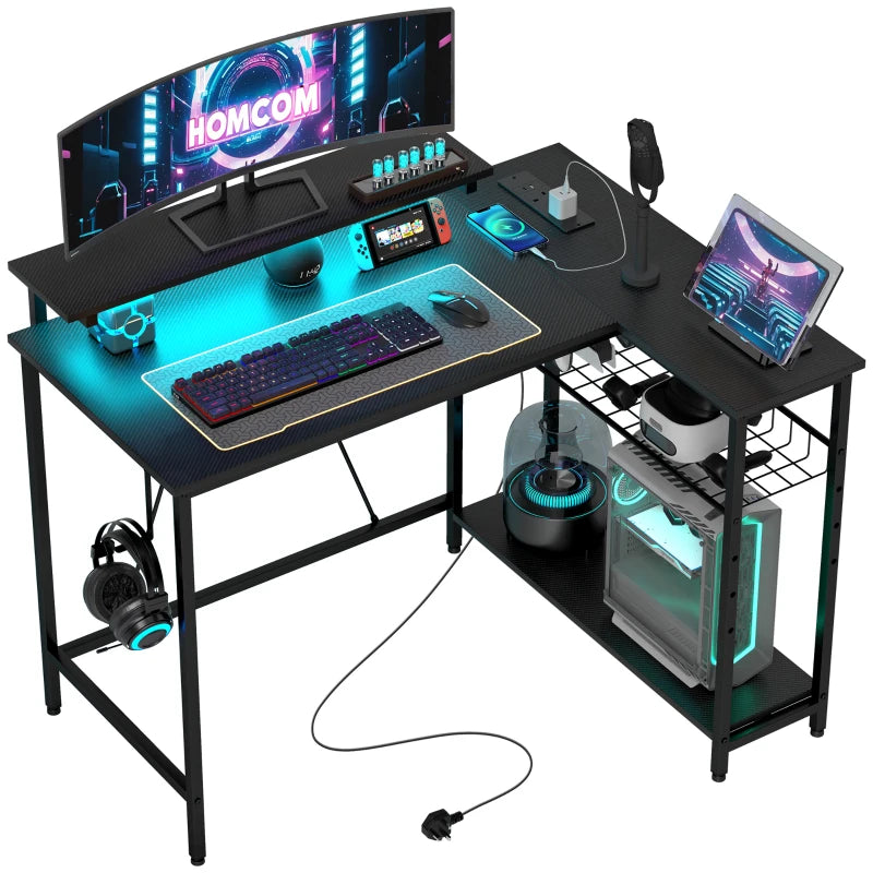 HOMCOM Reversible 'L' LED Light Gaming/Work Desk in Black-9