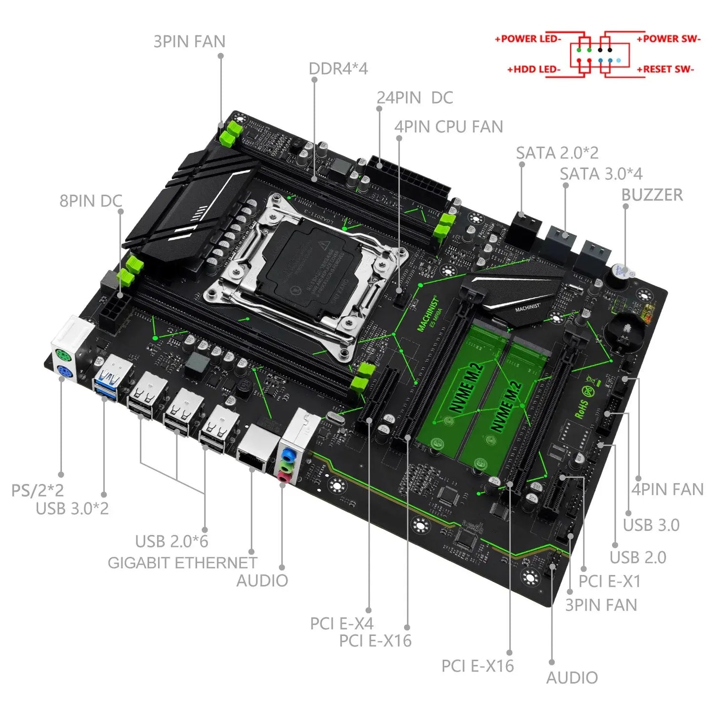 E5 MR9A V1.0 X99 Motherboard Support LGA 2011-3 Xeon E5 V3 V4 CPU Processor DDR4 RAM Memory ATX NVME M.2 USB3.0