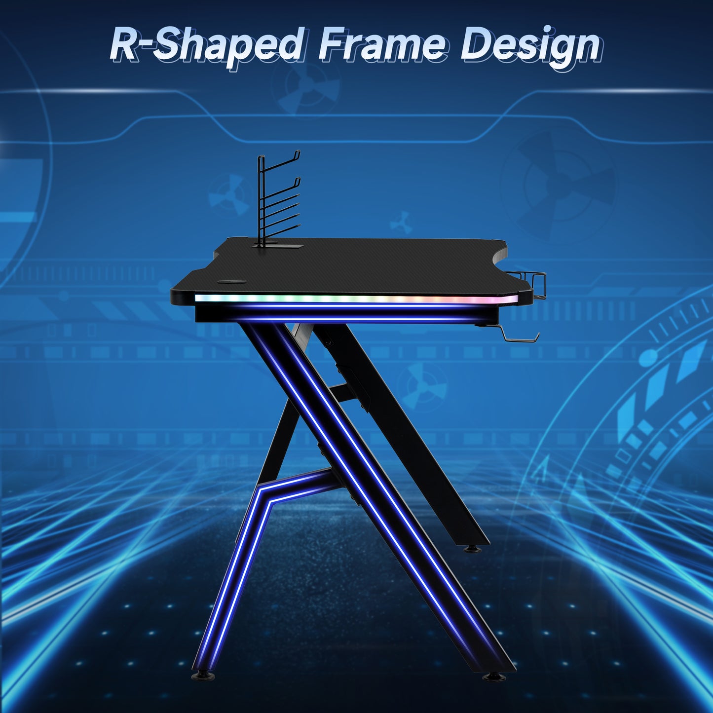 Gaming Desk Racing Style Home Office Ergonomic Computer Table Workstation with RGB LED Lights in Black | HOMCOM-5