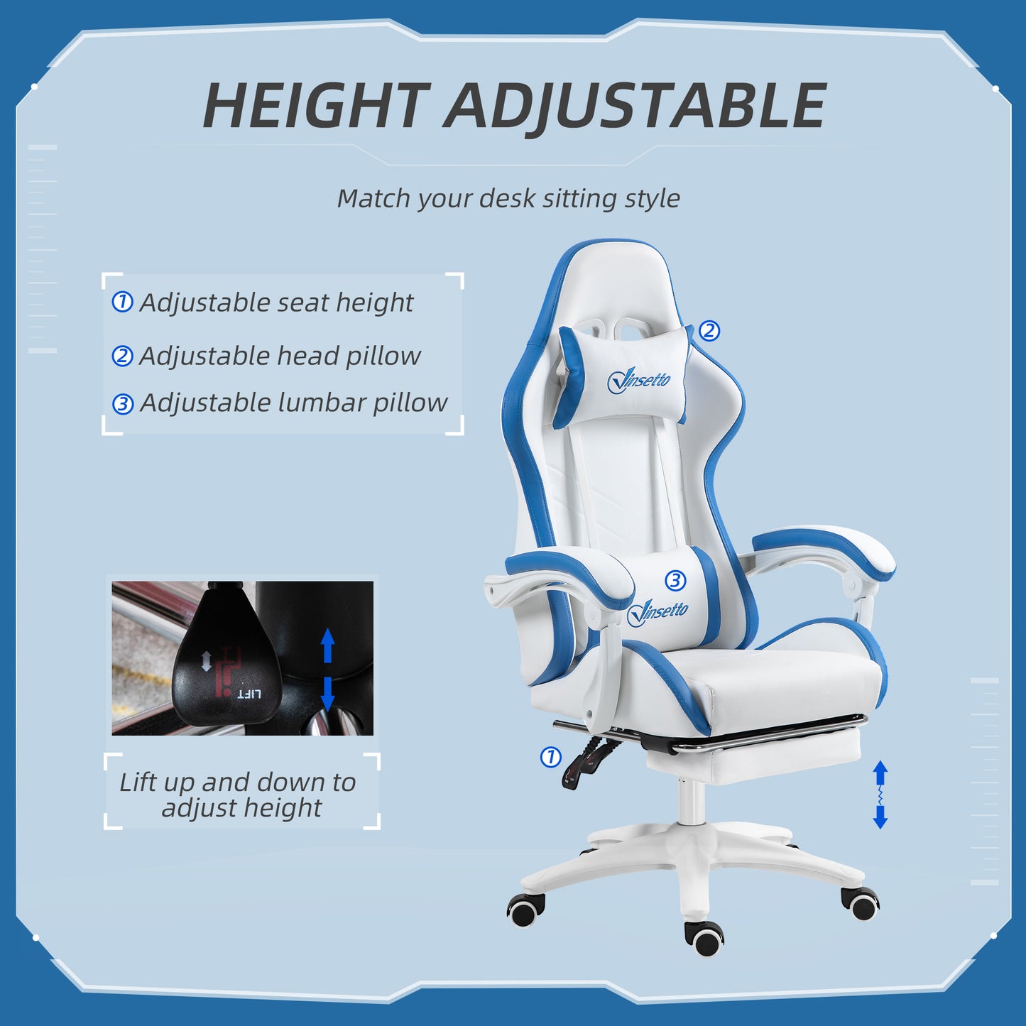 Racing Gaming Chair, Reclining PU Leather Computer Chair w/ 360° Swivel Seat, Footrest, Removable Headrest & Lumber Support in White | Vinsetto-2
