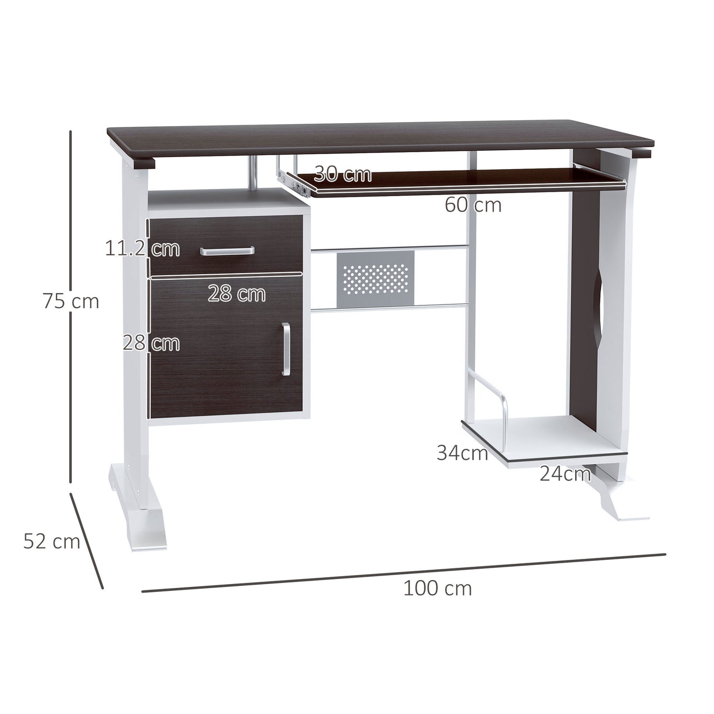 Home Office Workstation Desk, PC Computer Desk with Sliding Keyboard Tray, Storage Drawers, Host Box Shelf, Black Walnut | HOMCOM