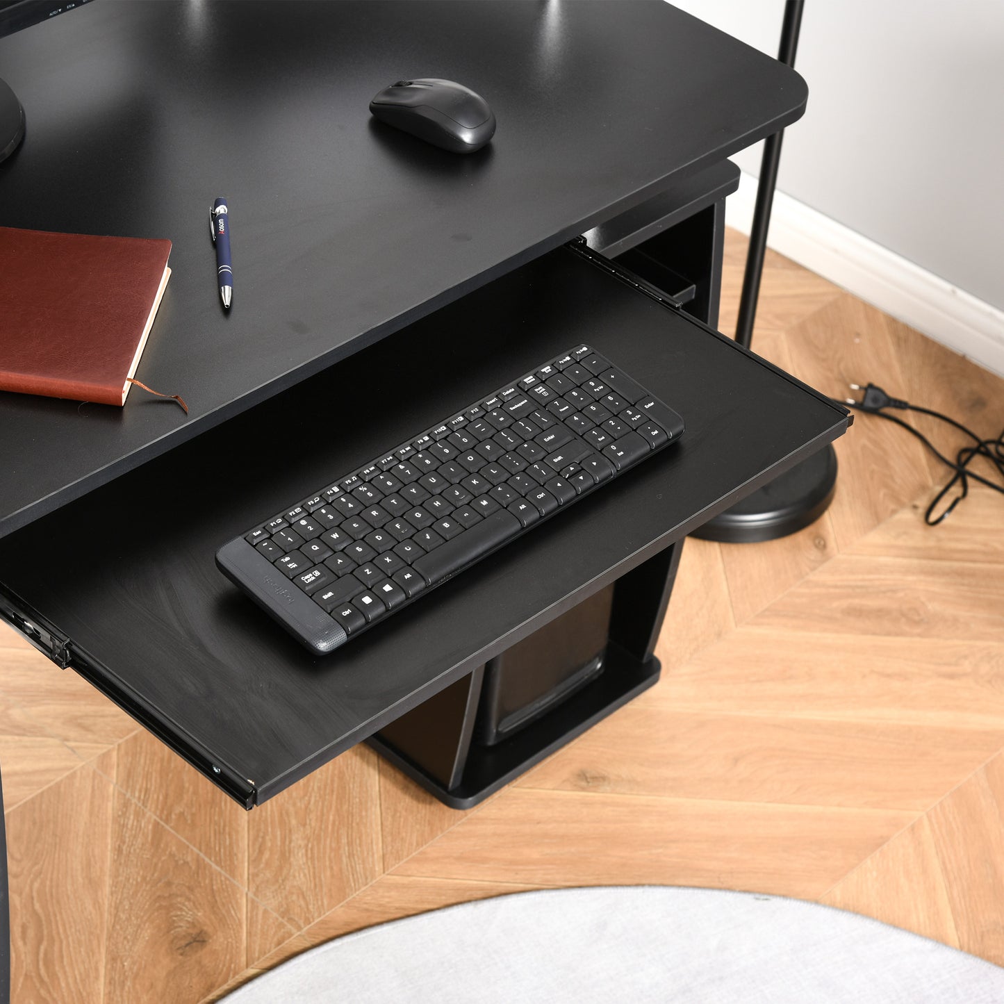 Computer Desk Office PC Table Workstation with Keyboard Tray, CPU Shelf, Drawers, Sliding Scanner Shelf in Black | HOMCOM-7