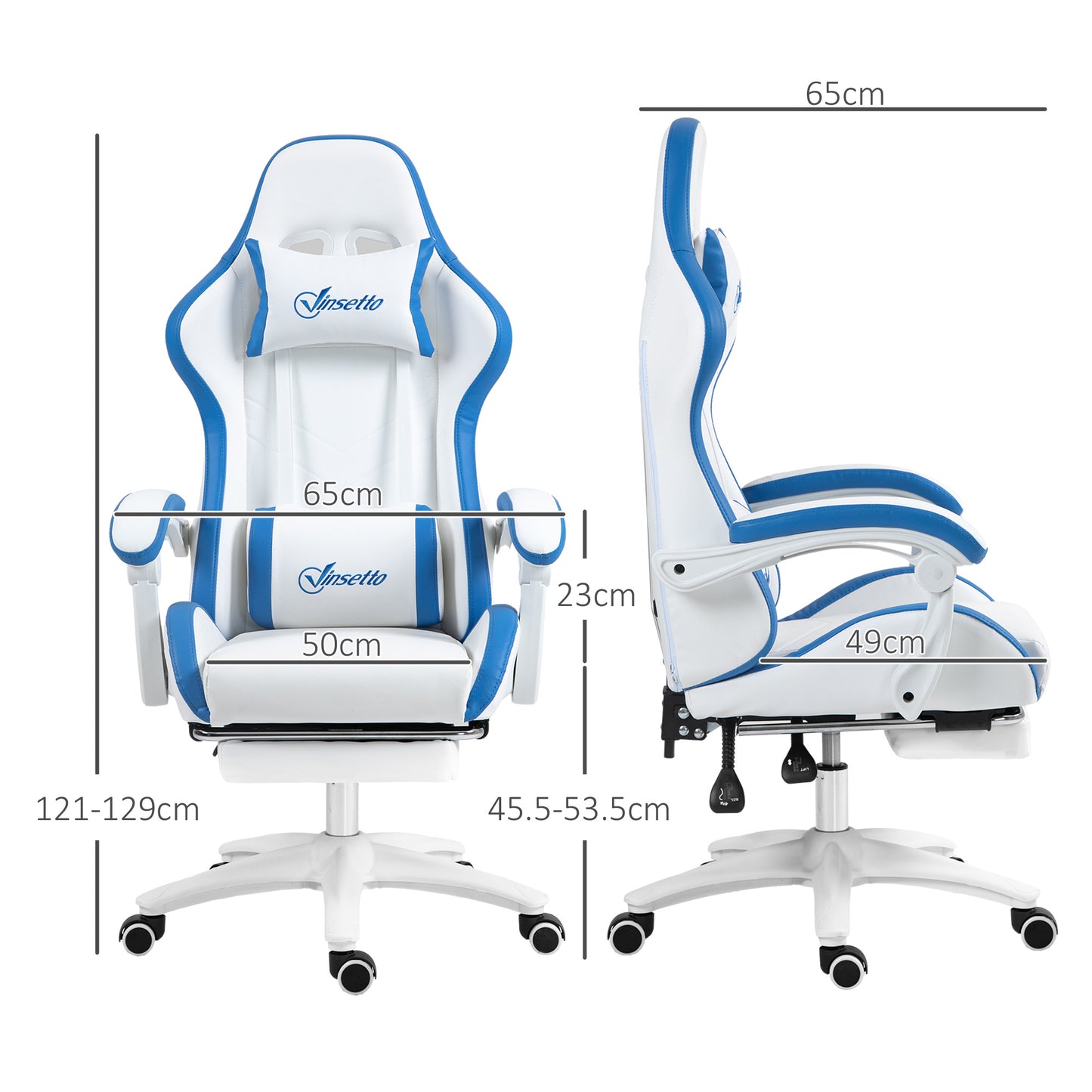 Racing Gaming Chair, Reclining PU Leather Computer Chair w/ 360° Swivel Seat, Footrest, Removable Headrest & Lumber Support in White | Vinsetto-1