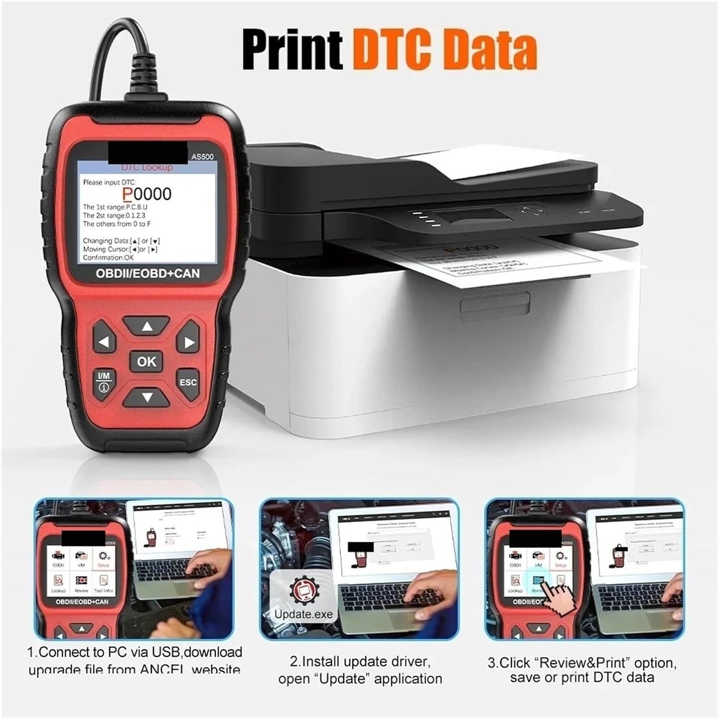 Car Diagnostic Scanner, AS500 OBD2 Scanner Engine Code Reader OBD Auto Diagnose Car Diagnostics Tool OBD2 Automotive Scanner for Car