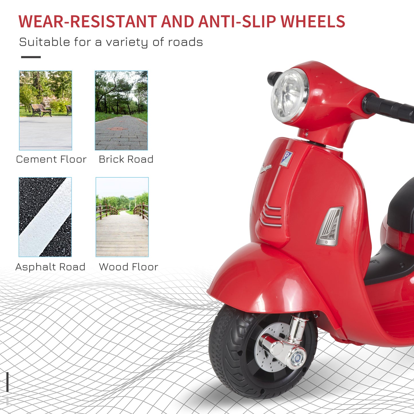 Vespa Licensed Kids Ride On Motorcycle 6V Battery Powered Electric Trike Toys for 18-36 Months with Horn Headlight Red | HOMCOM
