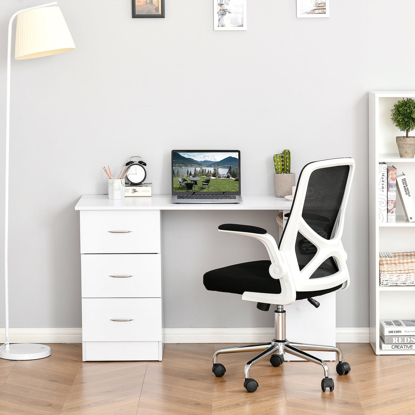 120cm Computer Desk Writing Table PC Workstation Study Laptop Stationery w/ 3 Shelf & Drawers White by HOMCOM-5