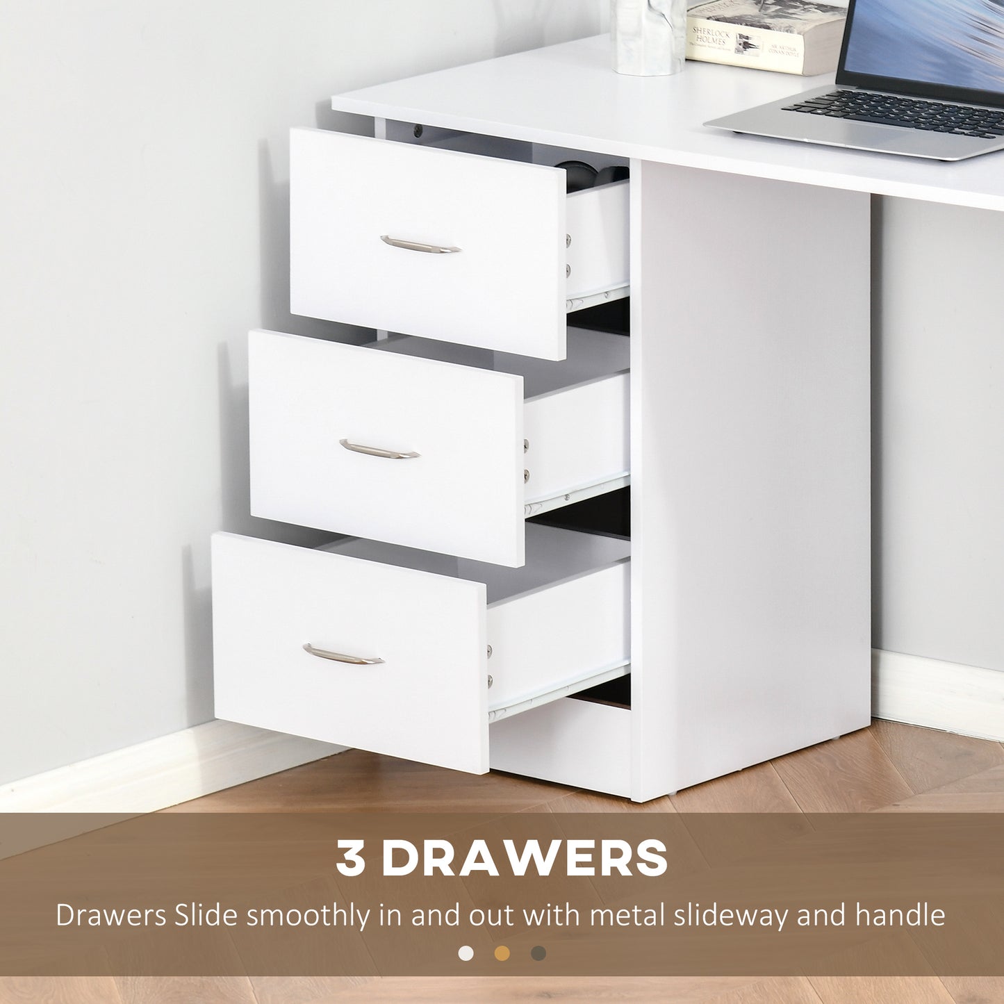 120cm Computer Desk Writing Table PC Workstation Study Laptop Stationery w/ 3 Shelf & Drawers White by HOMCOM-3