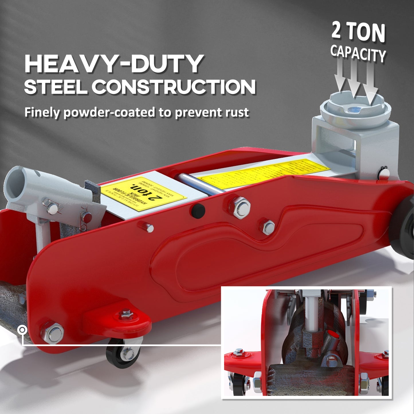 HOMCOM 2 Tonne Hydraulic Car Jack, Low Profile Jack for Car, Trailer, Garage, Tyre Repair in Red