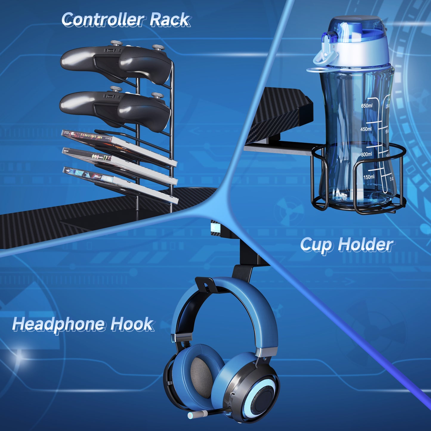 Gaming Desk Racing Style Home Office Ergonomic Computer Table Workstation with RGB LED Lights in Black | HOMCOM-3