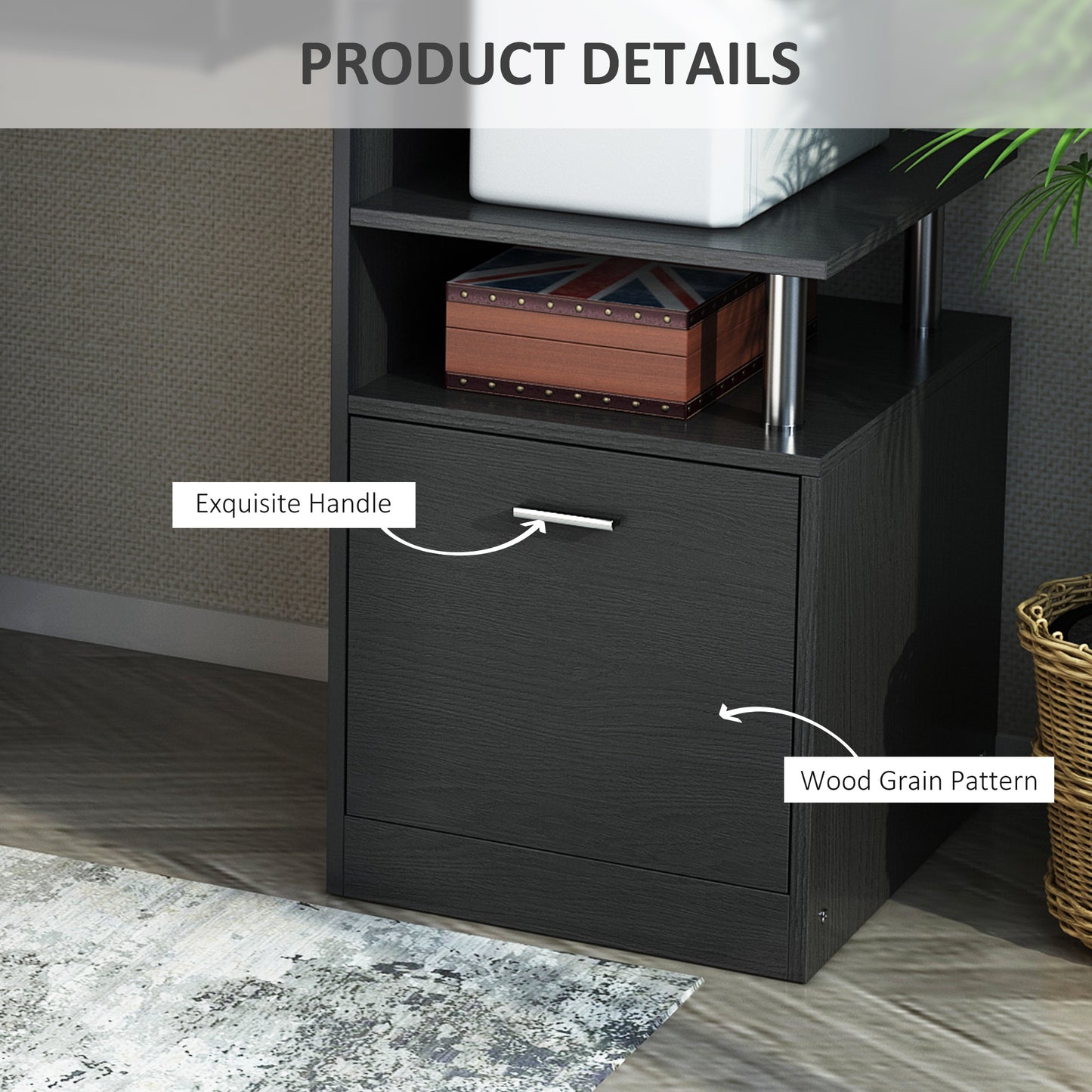 Computer Desk PC Workstation with Drawer Shelves CPU Storage Rack for Home or Office in BLACK | HOMCOM-3