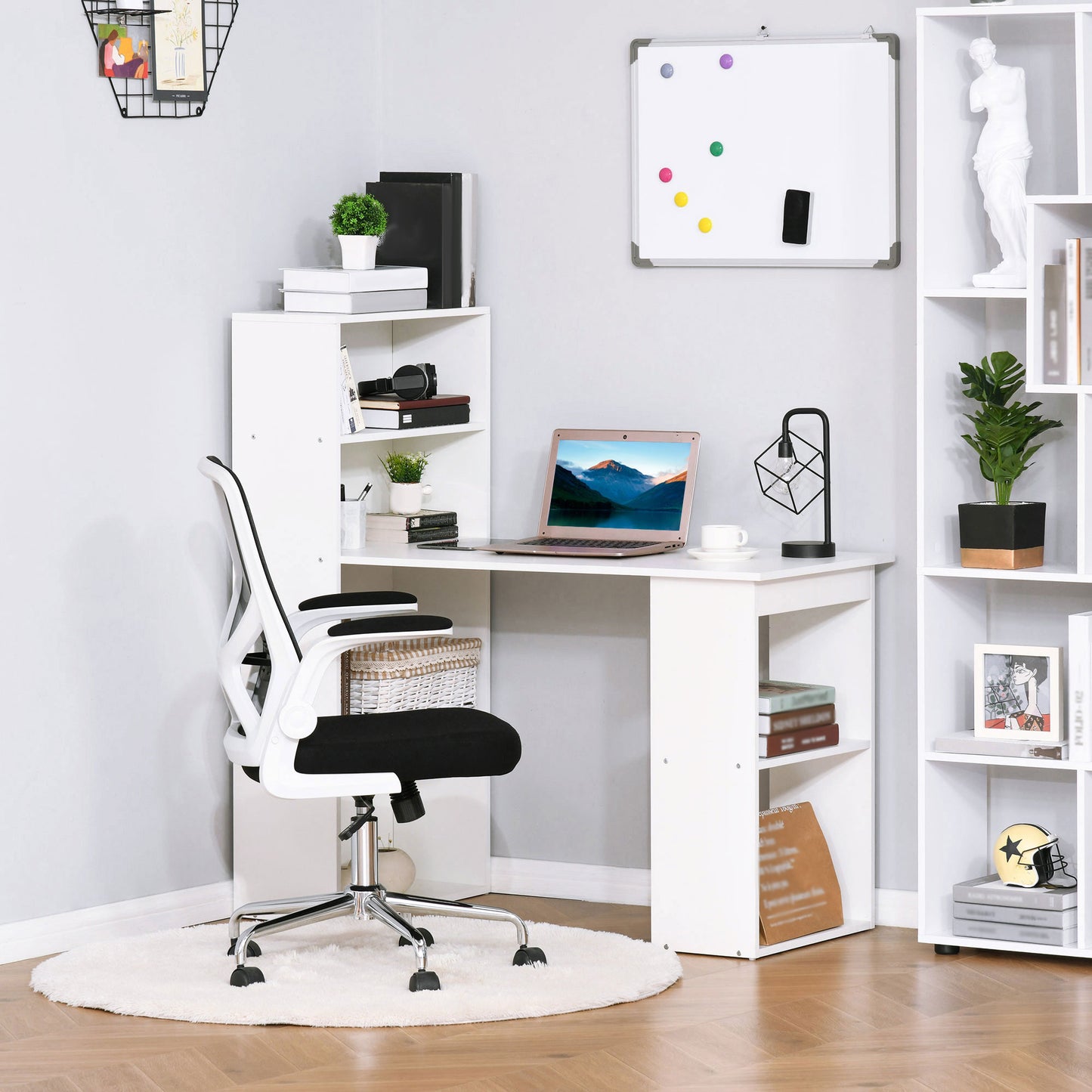 120cm Modern Computer Desk Bookshelf Writing Table Workstation PC Laptop Study Home Office 6 Shelves White | HOMCOM-7