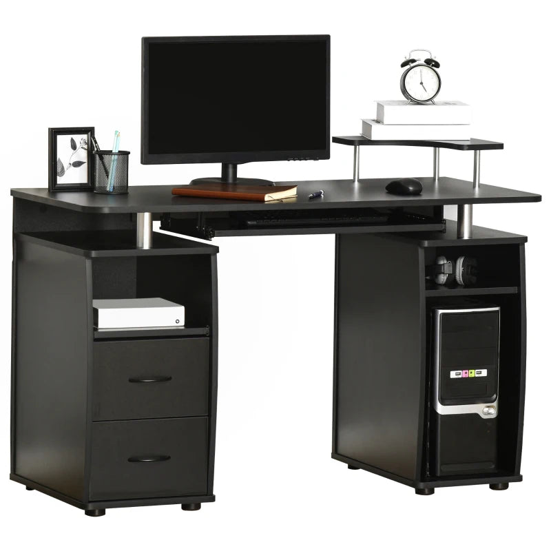 Computer Desk Office PC Table Workstation with Keyboard Tray, CPU Shelf, Drawers, Sliding Scanner Shelf in Black | HOMCOM-0
