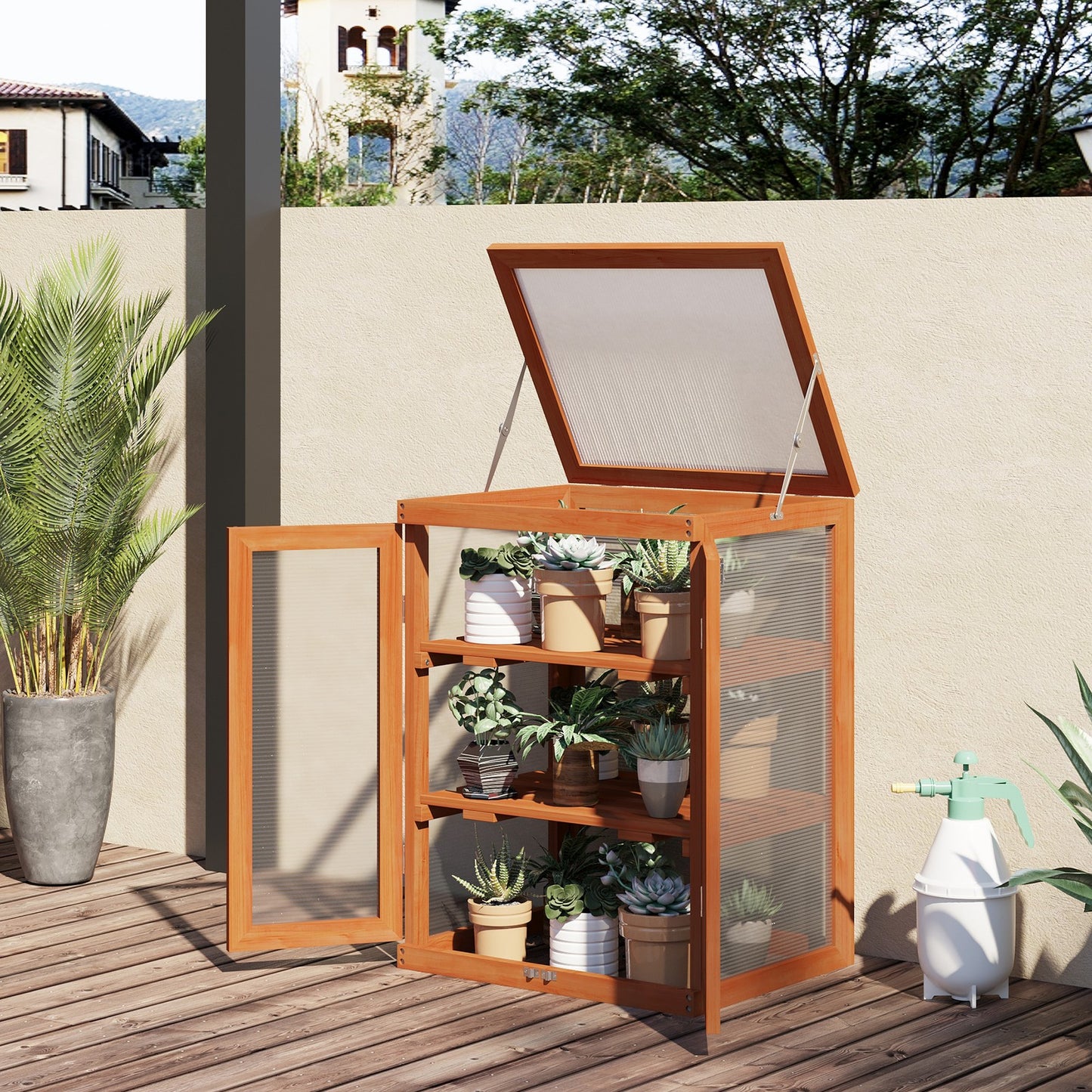 Outsunny Garden 3-Tier Greenhouse Cold Frame Plant Storage Shelf Opening Top