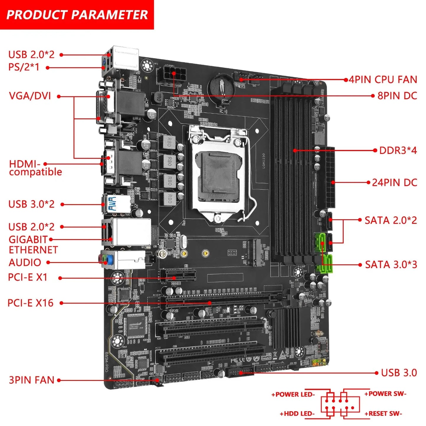 B85M PRO Motherboard Support LGA 1150 Intel Core I3 I5 I7 CPU DDR3 RAM Memory M.2 Slot
