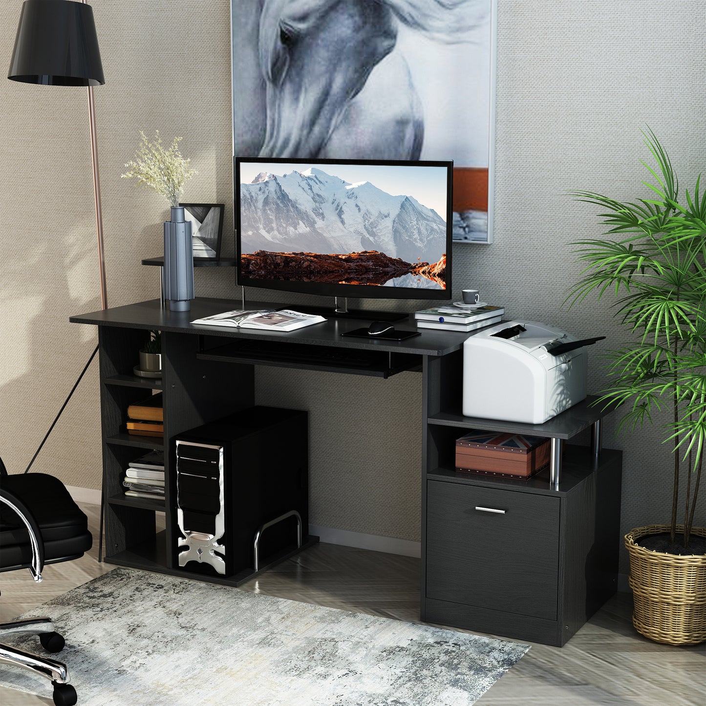 Computer Desk PC Workstation with Drawer Shelves CPU Storage Rack for Home or Office in BLACK | HOMCOM-5