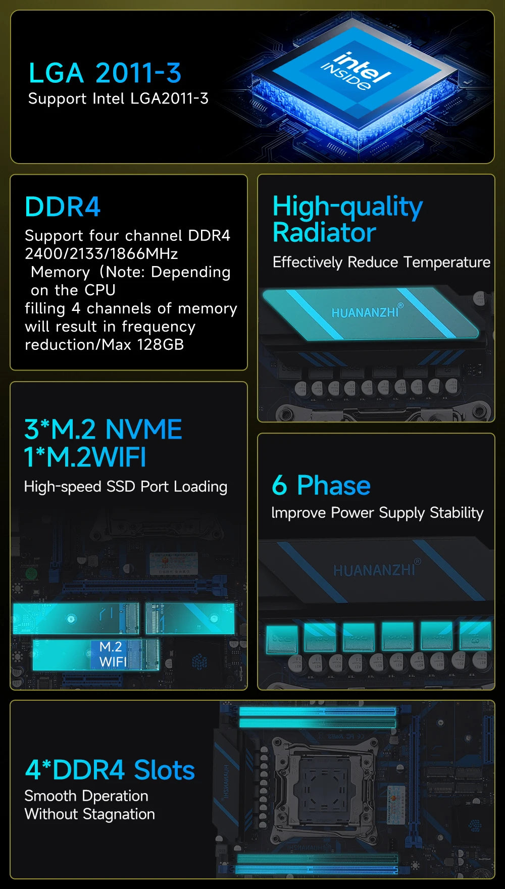 X99 QD4 LGA 2011-3 XEON X99 Motherboard Intel E5 2640 2666 2670 2696 V3 V4 Support DDR4 RECC NON-ECC Memory NVME SATA