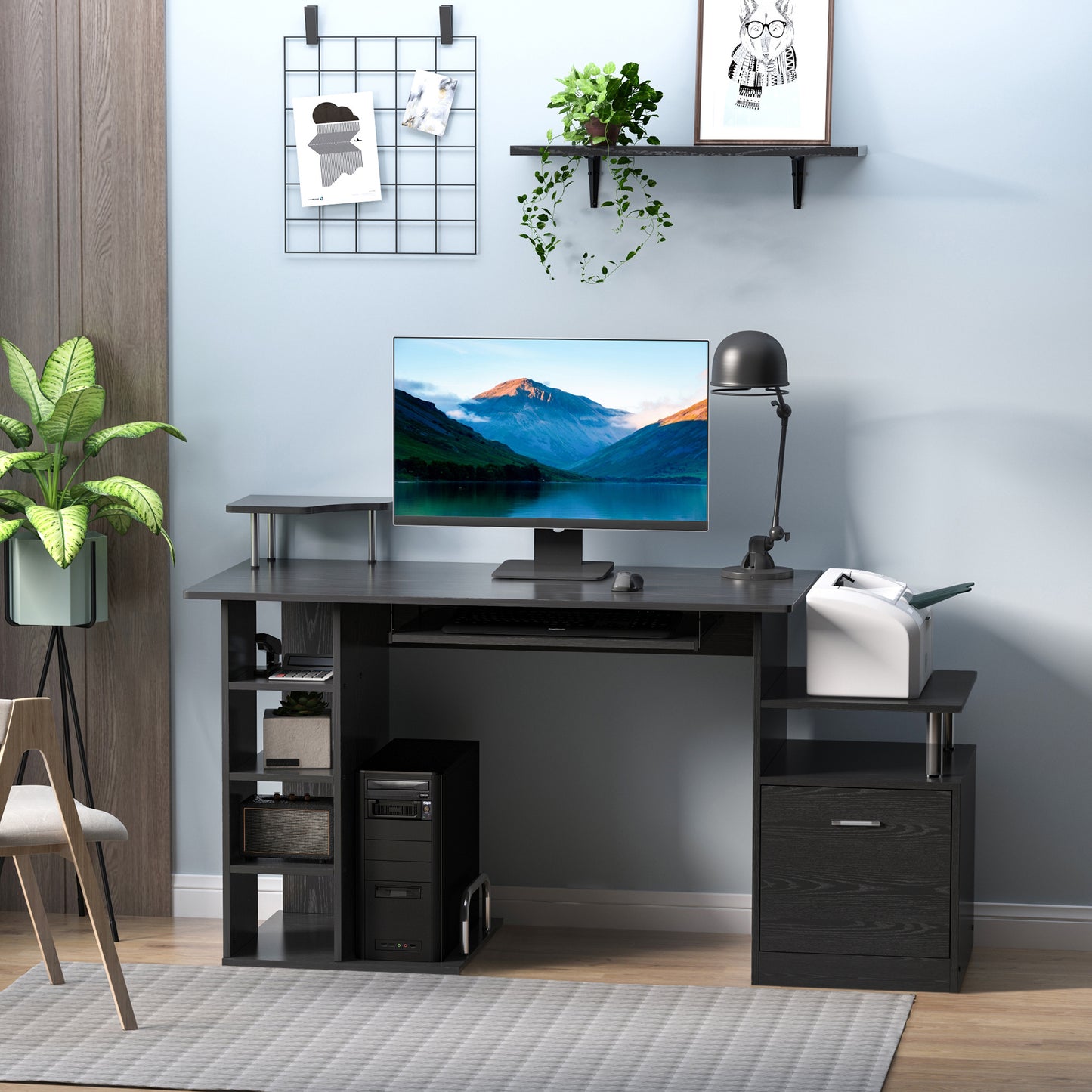 Computer Desk PC Workstation with Drawer Shelves CPU Storage Rack for Home or Office in BLACK | HOMCOM-8