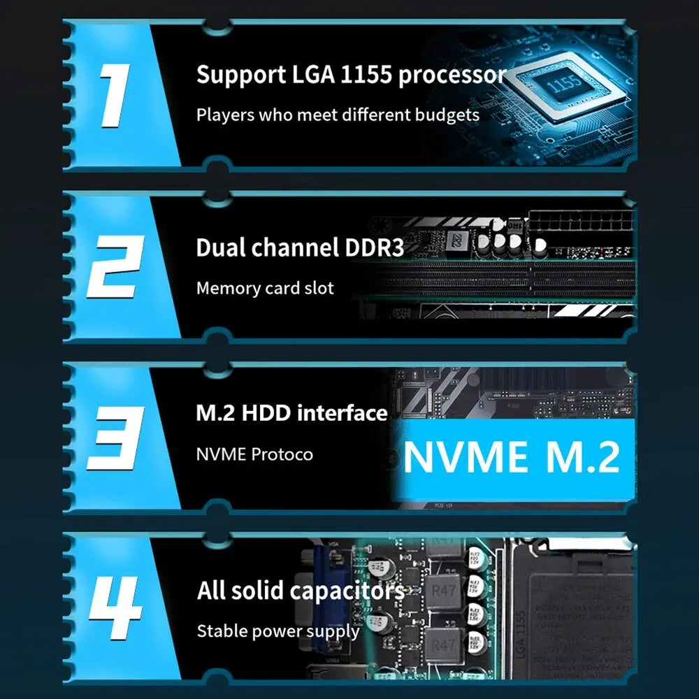 H61 Motherboard LGA 1155 Kit Compatible with Intel Core Cpus 2Nd and 3Rd Generations Supports M.2 NVME SDD