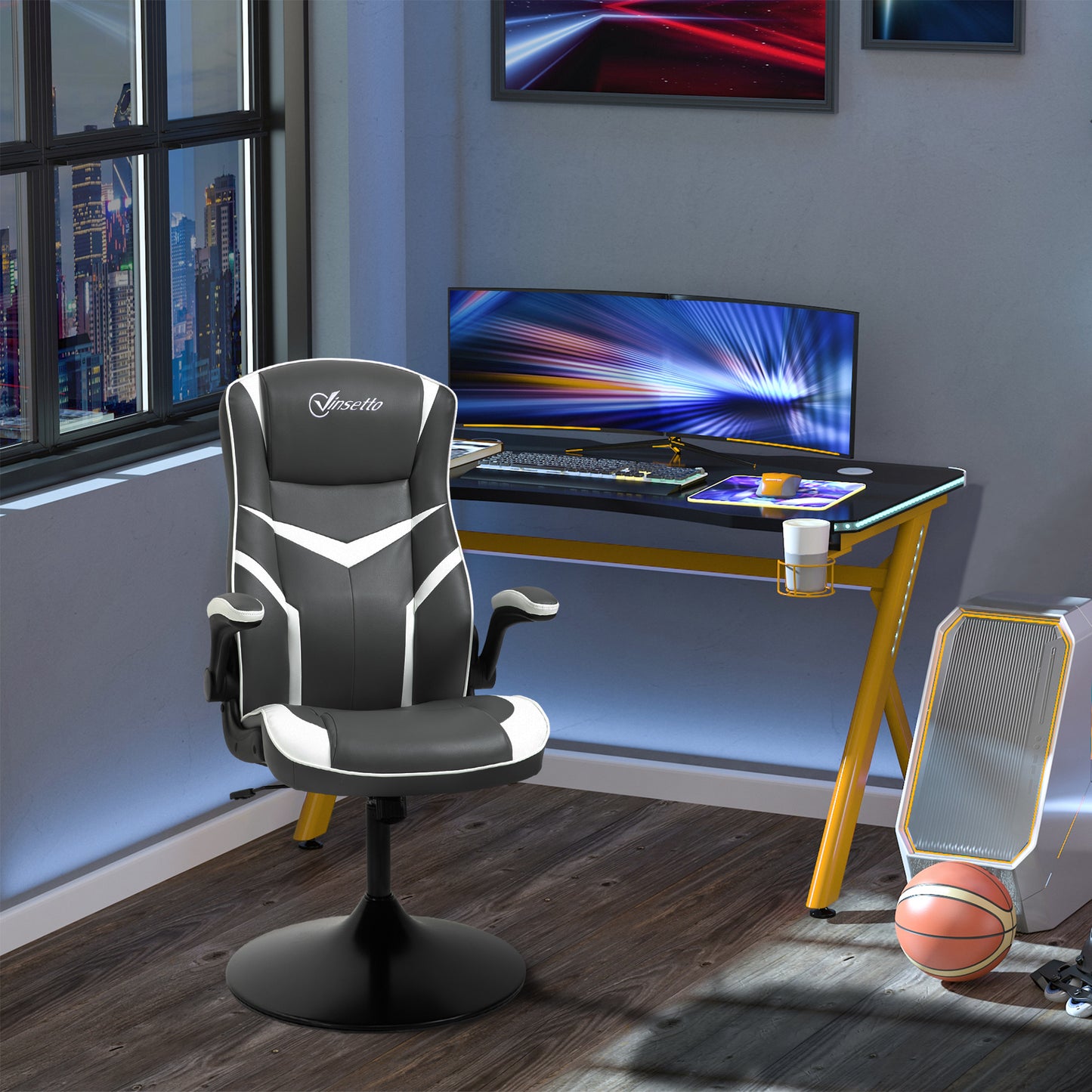 Grey Gaming Computer Desk Chair with Adjustable Height, Swivel Base, PVC Leather Swivel Chair by Vinsetto-8