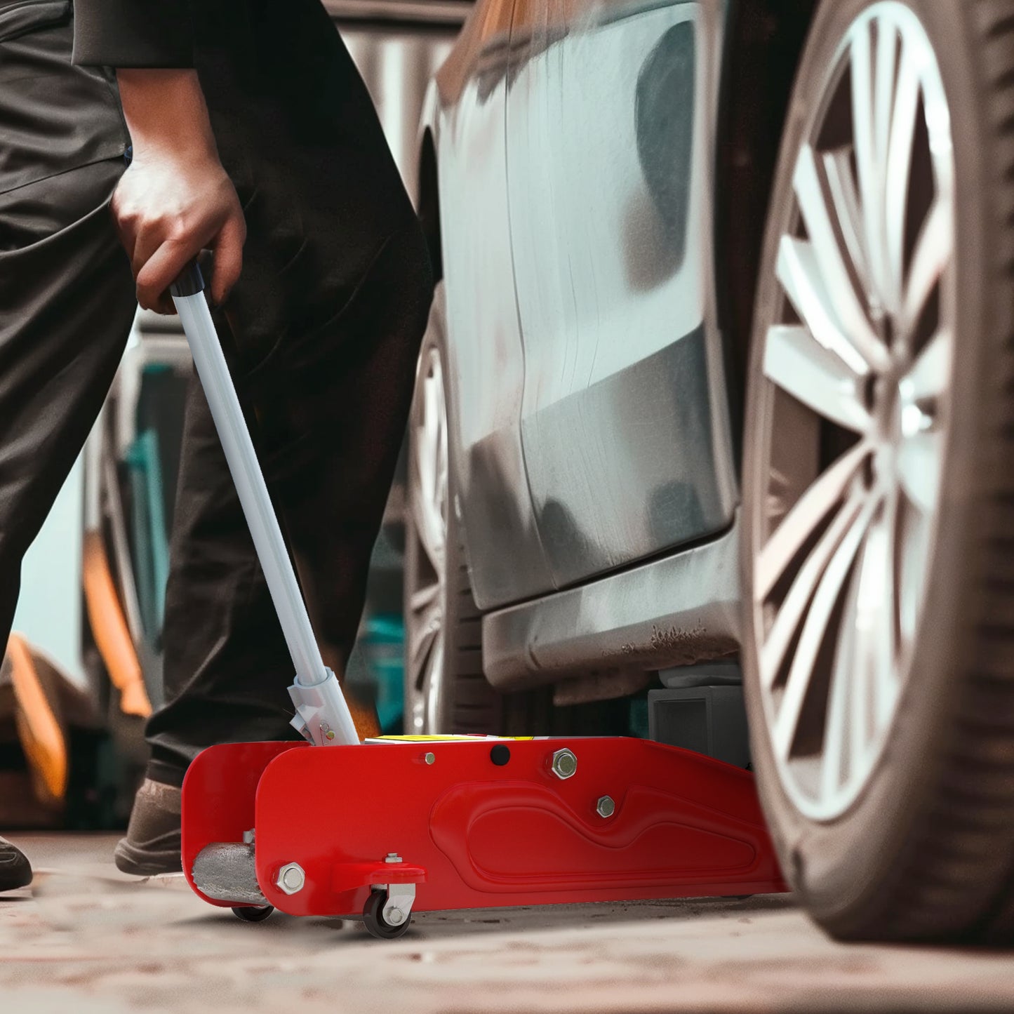 HOMCOM 2 Tonne Hydraulic Car Jack, Low Profile Jack for Car, Trailer, Garage, Tyre Repair in Red