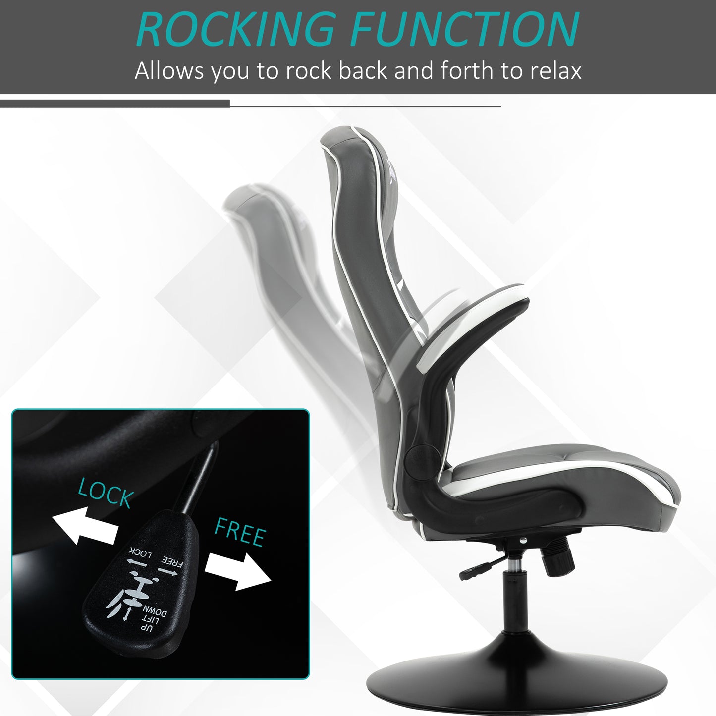 Grey Gaming Computer Desk Chair with Adjustable Height, Swivel Base, PVC Leather Swivel Chair by Vinsetto-3