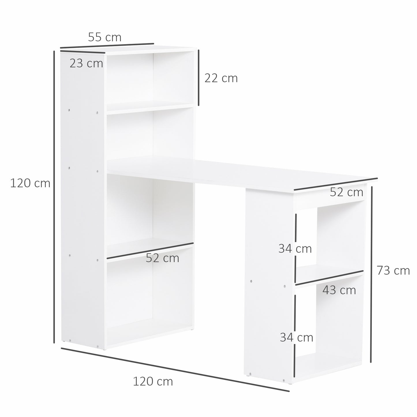 120cm Modern Computer Desk Bookshelf Writing Table Workstation PC Laptop Study Home Office 6 Shelves White | HOMCOM-1