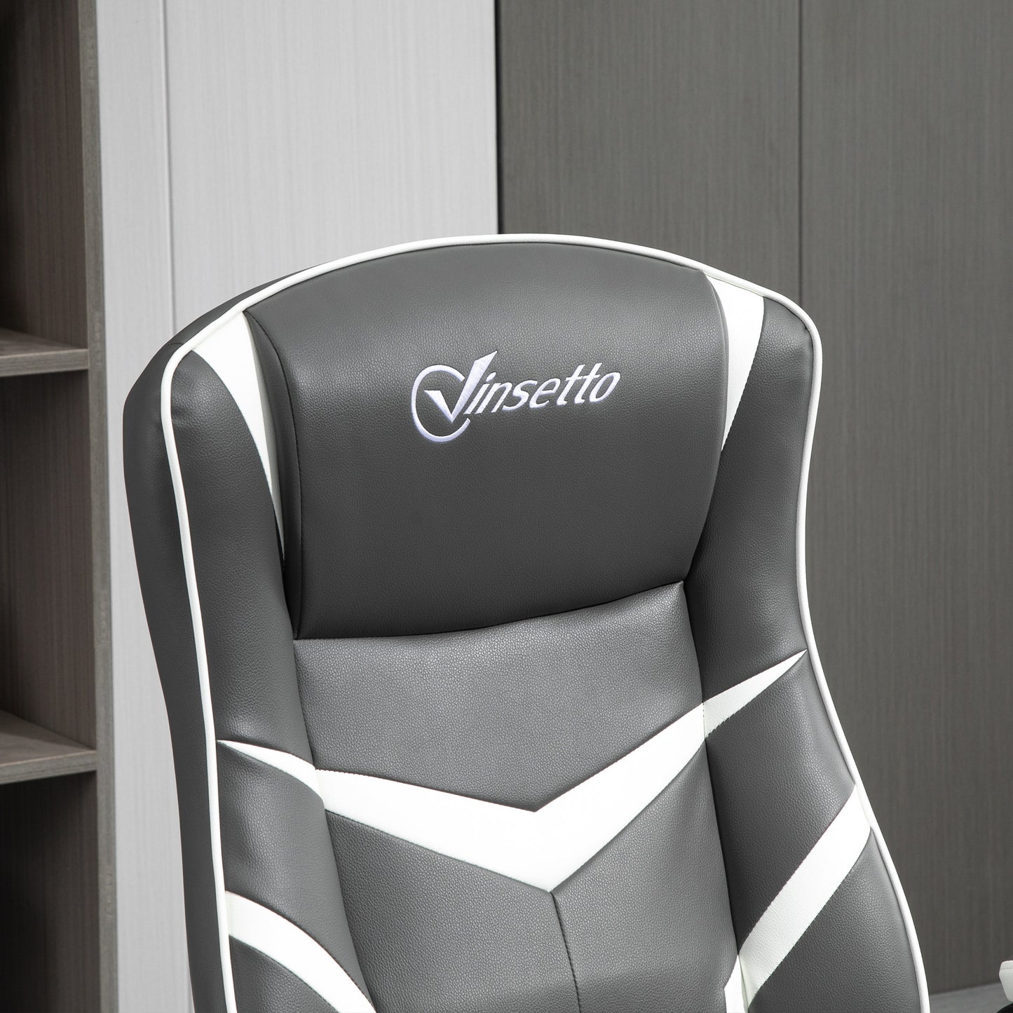Grey Gaming Computer Desk Chair with Adjustable Height, Swivel Base, PVC Leather Swivel Chair by Vinsetto-6