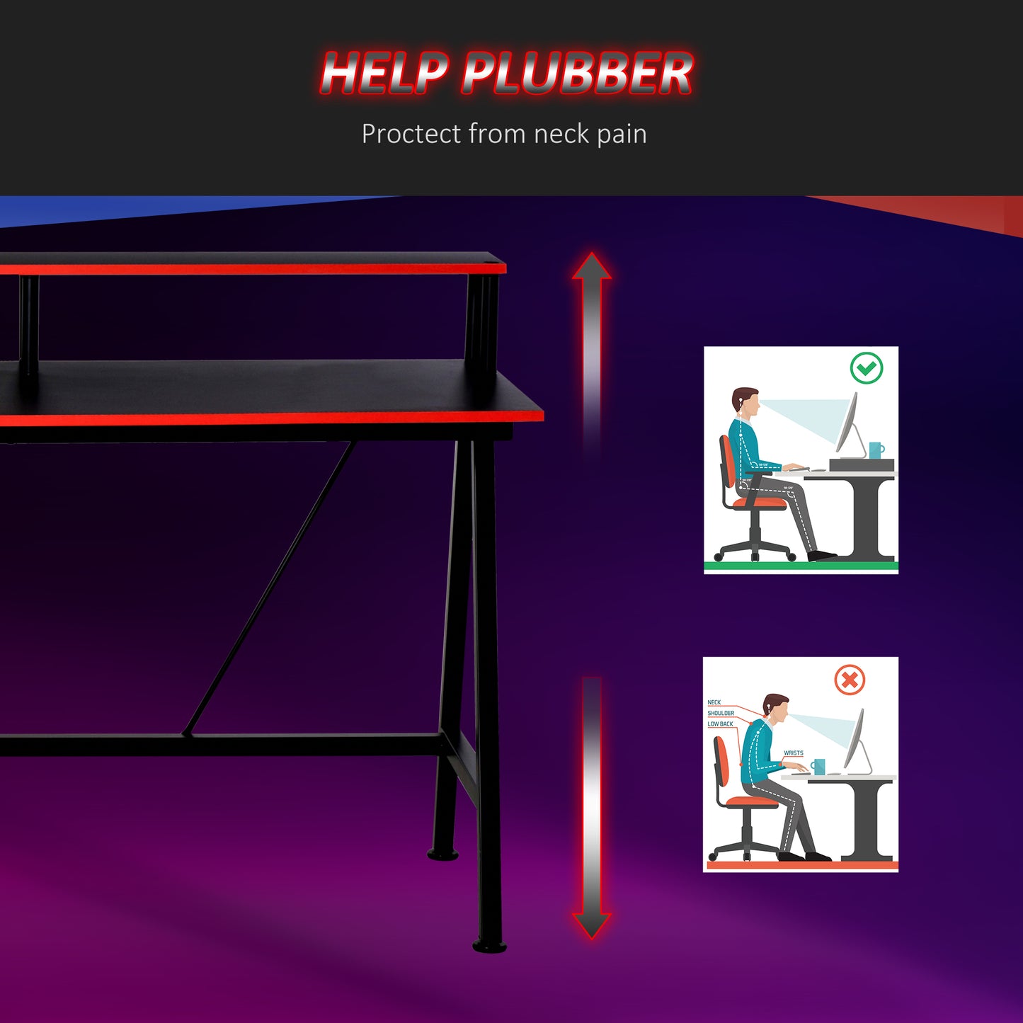 L-Shape Corner Gaming Desk Computer Table with Elevated Monitor Shelf Workstation, Black Red | HOMCOM-5