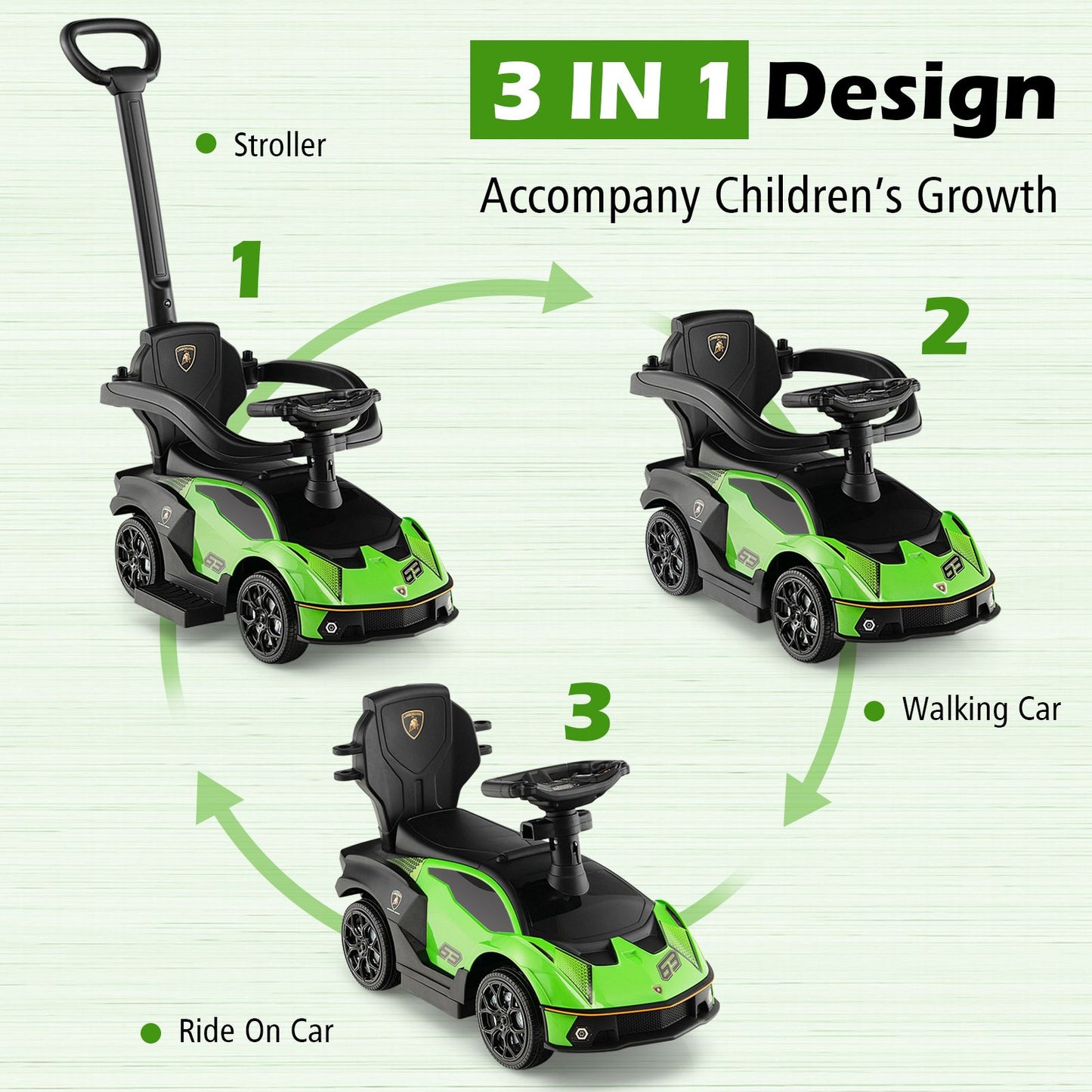 Kids Licensed Lamborghini Ride on Car with Push Handle