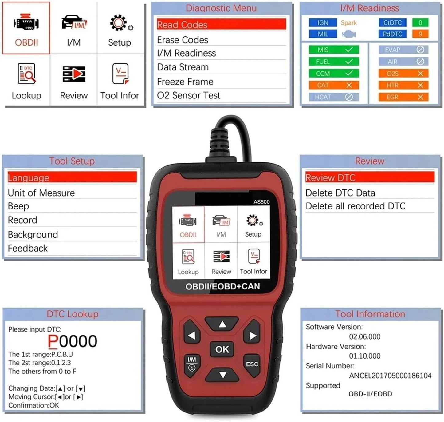 Car Diagnostic Scanner, AS500 OBD2 Scanner Engine Code Reader OBD Auto Diagnose Car Diagnostics Tool OBD2 Automotive Scanner for Car