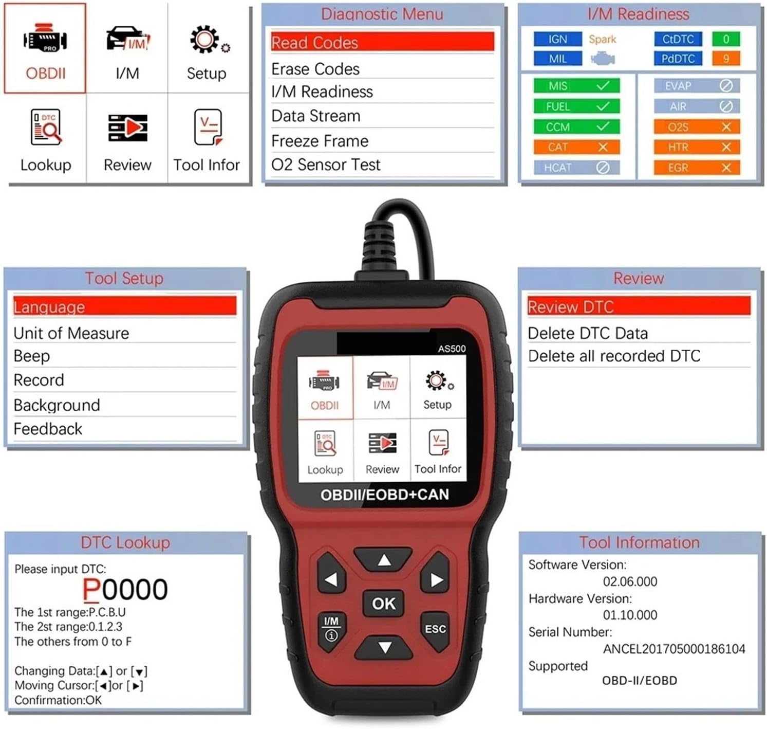 Car Diagnostic Scanner, AS500 OBD2 Scanner Engine Code Reader OBD Auto Diagnose Car Diagnostics Tool OBD2 Automotive Scanner for Car