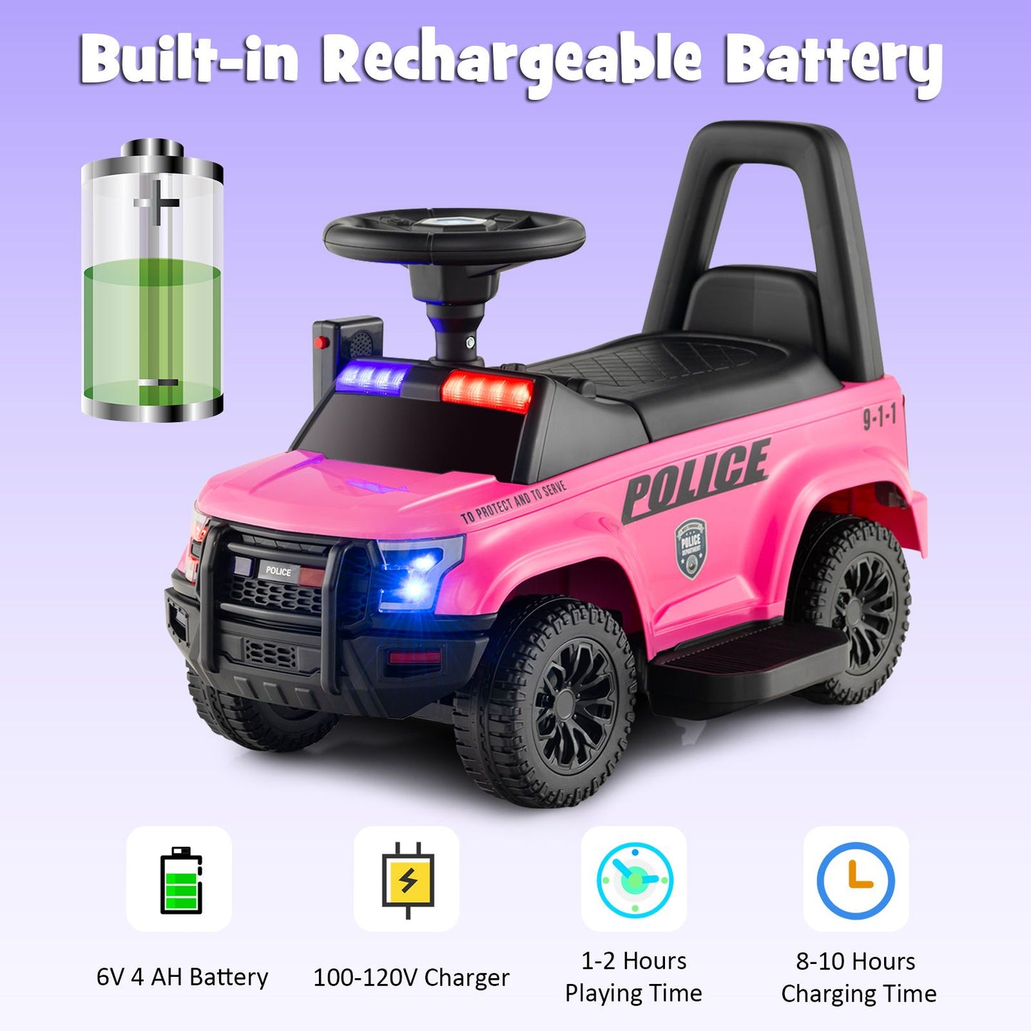 6V Kids Ride on Police Car with Side Megaphone