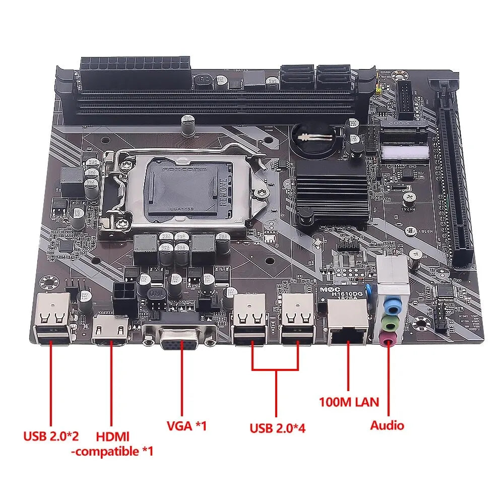 H61 Motherboard LGA 1155 Kit Compatible with Intel Core Cpus 2Nd and 3Rd Generations Supports M.2 NVME SDD