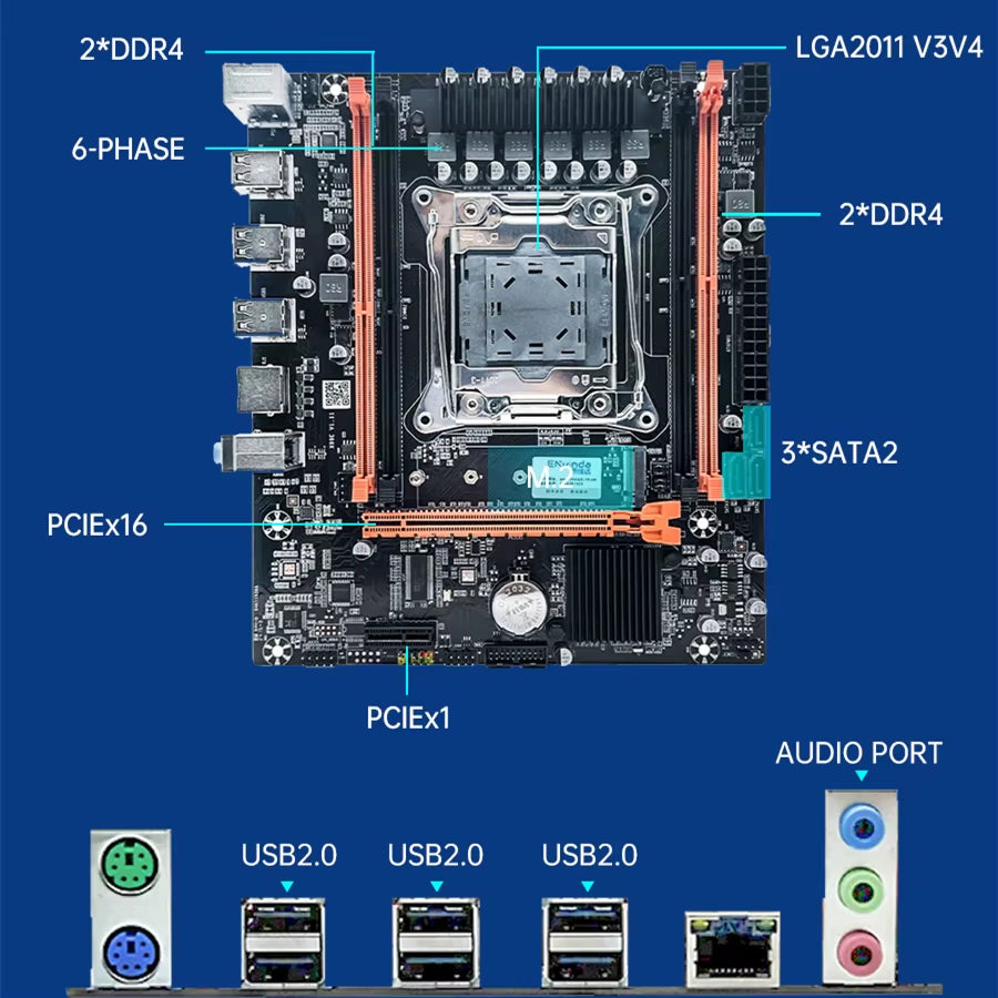 Computer Components X99 Motherboard Set with LGA2011-3 Xeon E5 2650 V3 CPU DDR4 16GB (2*8GB) 2133MHZ RAM Memory Desktop PC