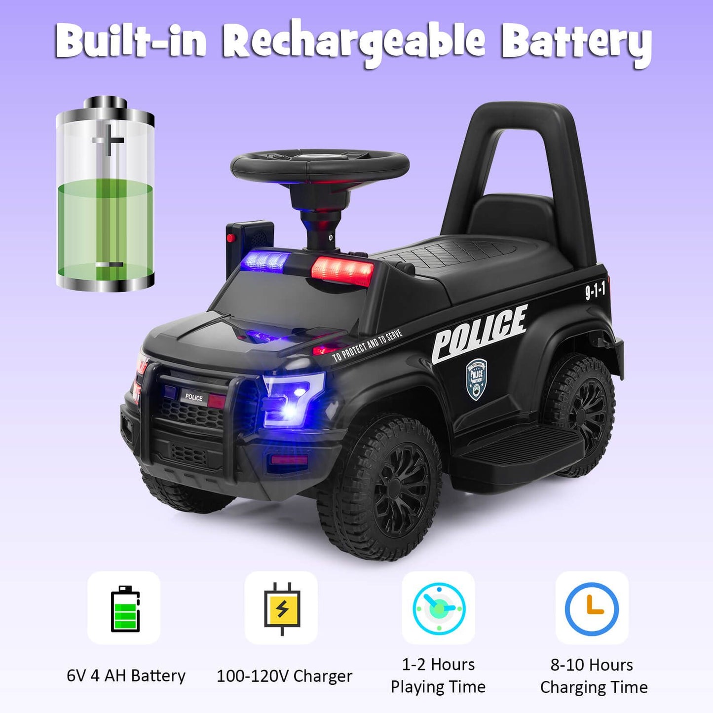 6V Kids Ride on Police Car with Side Megaphone