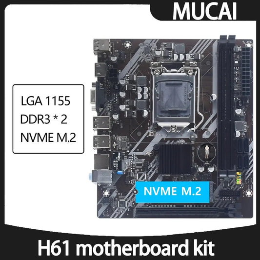 H61 Motherboard LGA 1155 Kit Compatible with Intel Core Cpus 2Nd and 3Rd Generations Supports M.2 NVME SDD