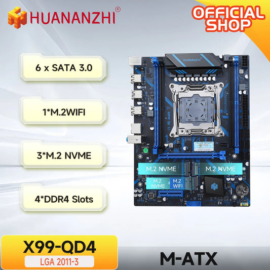X99 QD4 LGA 2011-3 XEON X99 Motherboard Intel E5 2640 2666 2670 2696 V3 V4 Support DDR4 RECC NON-ECC Memory NVME SATA