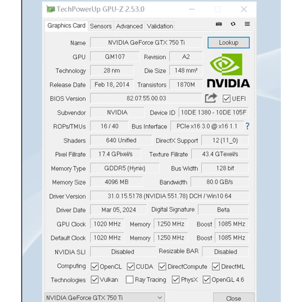 NVIDIA GPU GTX 750Ti 4G Graphics Card GDDR5 128Bit 28Nm PCI-E 3.0 Gaming Video Cards Desktop Computer Components Gtx750Ti