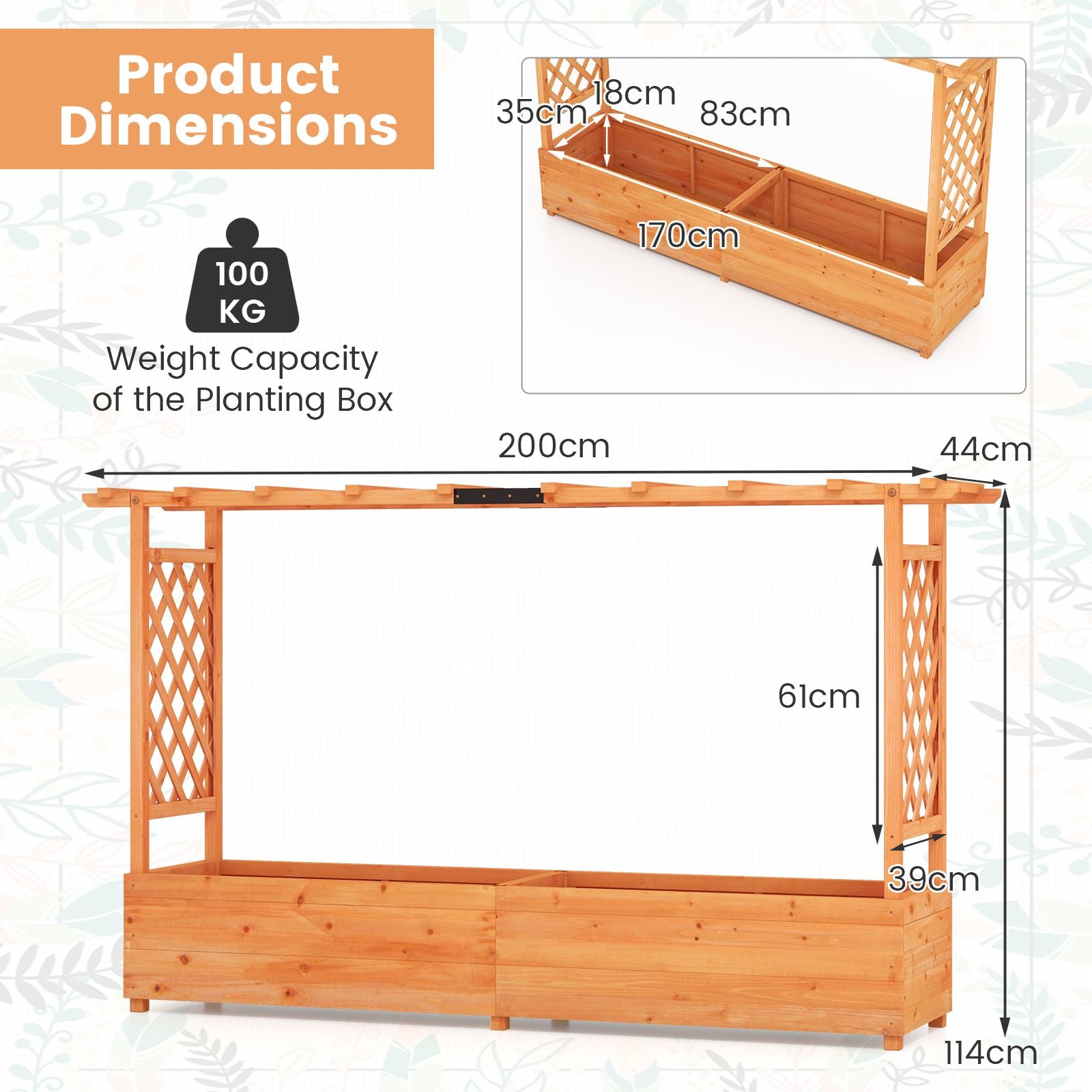 Raised Garden Bed with 2-Sided Trellis and Hanging Roof