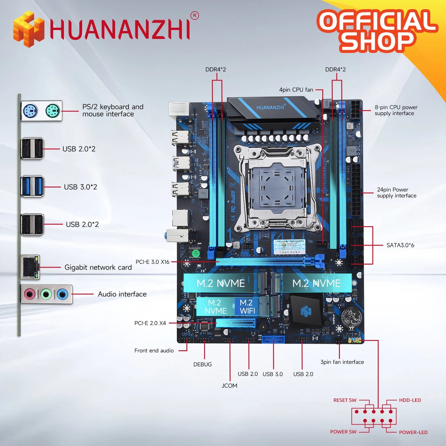 X99 QD4 LGA 2011-3 XEON X99 Motherboard Intel E5 2640 2666 2670 2696 V3 V4 Support DDR4 RECC NON-ECC Memory NVME SATA