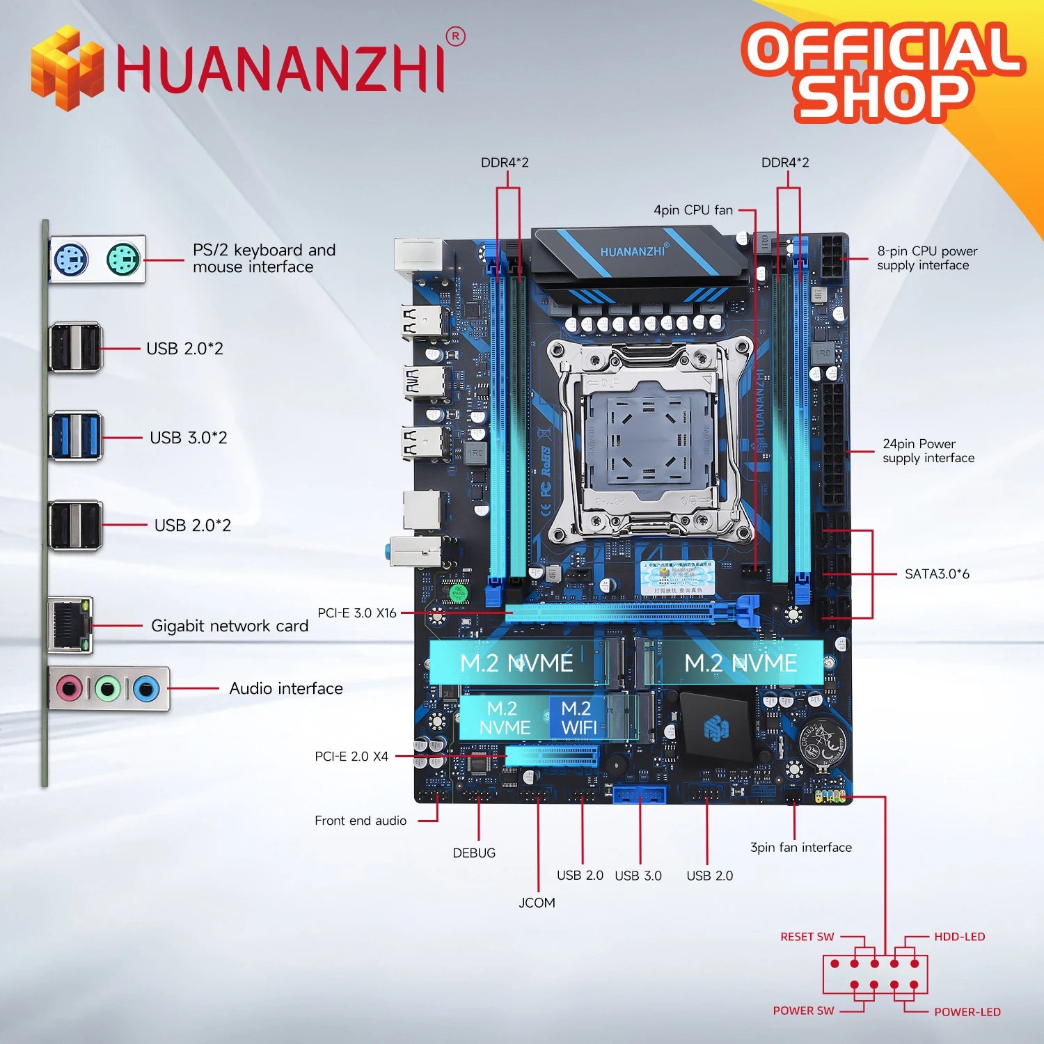 X99 QD4 LGA 2011-3 XEON X99 Motherboard Intel E5 2640 2666 2670 2696 V3 V4 Support DDR4 RECC NON-ECC Memory NVME SATA