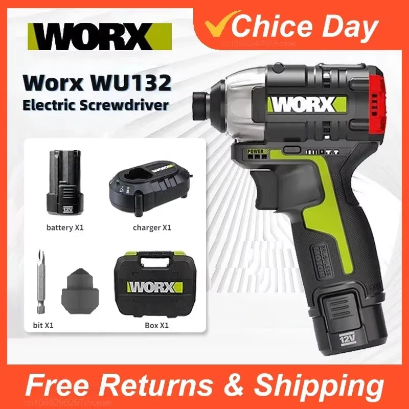 WORX Cordless Impact Screwdriver WU132 140Nm 12V 3300Rpm Brushless Motor Adjust Torque Maintenance Power Tools Electric Drill