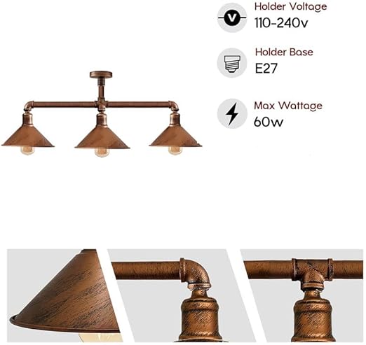 Ceiling Light Retro Vintage Industrial Flush Mount Rustic Red Pipe Light Ceiling Light E27~3591