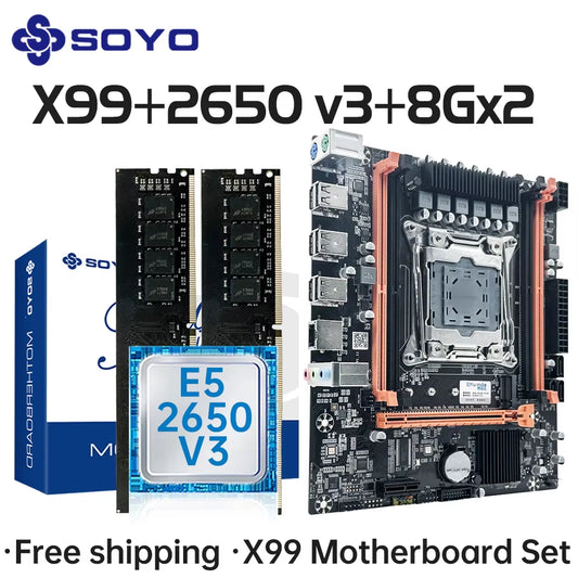 Computer Components X99 Motherboard Set with LGA2011-3 Xeon E5 2650 V3 CPU DDR4 16GB (2*8GB) 2133MHZ RAM Memory Desktop PC