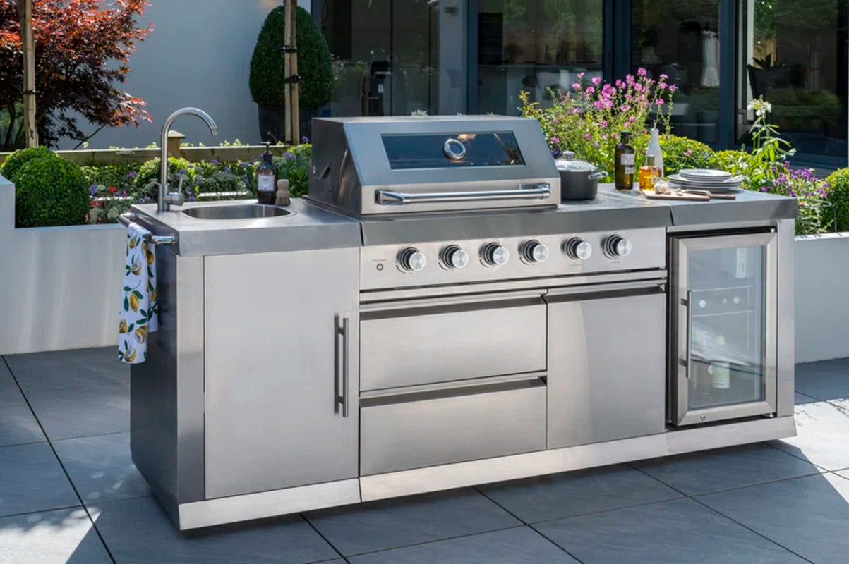 4 Burner Free Standing Liquid Propane Gas Grill with Side Burner and Cabinet